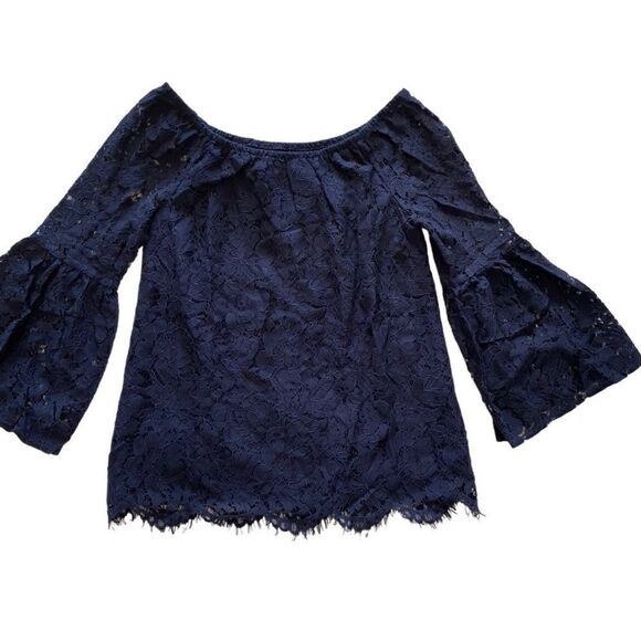 Chaser Tops - Chaser Woman’s Boho Lace Blouse Peasant Dark Blue Top M NEW